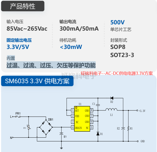 LED驅(qū)動芯片AC-DC供電電源3.3V方案SM6035詳解(圖1) 鉦銘科電子--AC-DC供電電源3.3V方案.png
