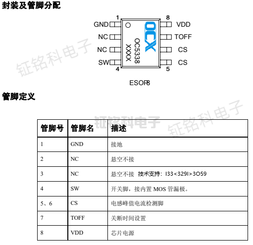 強光led電筒控制芯片方案:OC5338(圖2) OC5338封裝及管腳分配.png