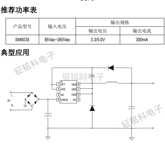 小家電壓力鍋WIFI模塊供電AC-DC電源芯片特點(diǎn)與SM6035解析(圖3) SM6035典型應(yīng)用 (1).png