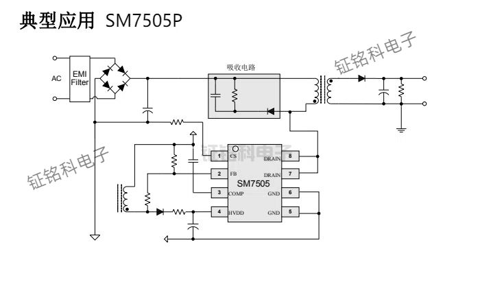 5W高效率AC/DC開關(guān)電源芯片SM7505P(圖1) SM7505P典型應(yīng)用案例.jpg