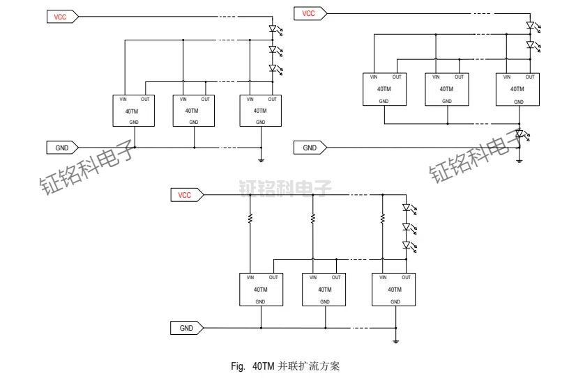 LED高精度的線性恒流驅(qū)動(dòng)芯片SM24A40TM 輸出電流38.5mA(圖3) SM24A40TM并聯(lián)擴(kuò)流方案.jpg