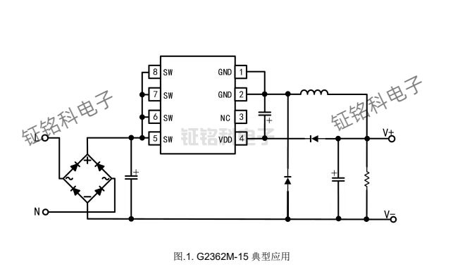 G2362X-15 芯片:憑借超強(qiáng)性能賦能非隔離開(kāi)關(guān)電源(圖1) G2362M-15 典型應(yīng)用.jpg