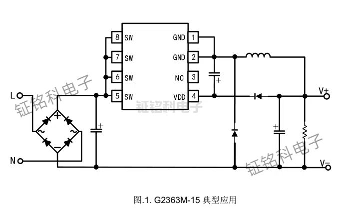 G2363X-15 AC-DC非隔離開關(guān)電源芯片 固定15V輸出(圖1) G2363M-15 典型應(yīng)用.jpg