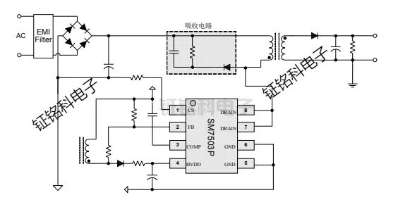 SM7503P原邊控制芯片:解鎖 85Vac - 265Vac 小功率電源芯片(圖1) SM7503P典型應(yīng)用.jpg