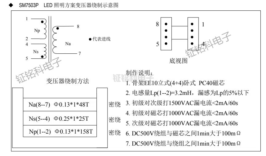 SM7503P原邊控制芯片:解鎖 85Vac - 265Vac 小功率電源芯片(圖3) SM7503P LED 照明方案變壓器繞制示意圖.jpg