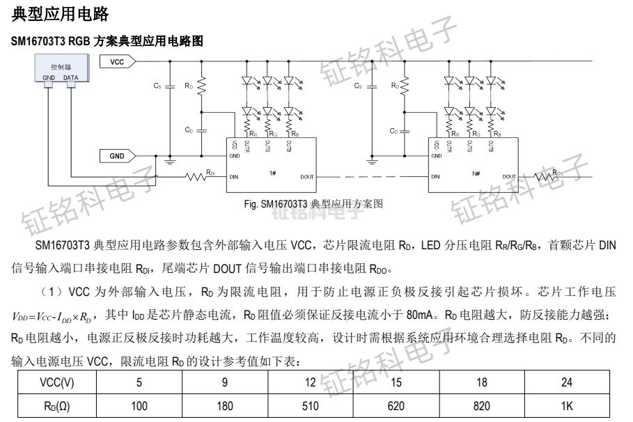 FW1903P/WS2811F/SM16703T3小封裝RGB幻彩LED驅(qū)動IC解鎖照明新場景(圖2) SM16703T3 典型應(yīng)用方案圖 (1).jpg