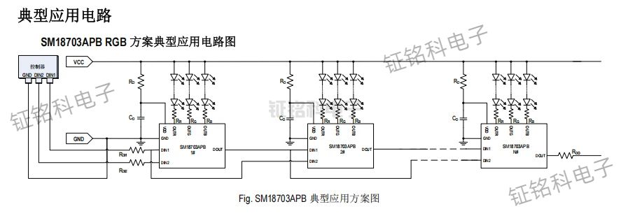 SM18703APB:?jiǎn)尉€傳輸三通道LED驅(qū)動(dòng)控制的創(chuàng)新突破(圖1) SM18703APB 典型應(yīng)用方案圖.jpg